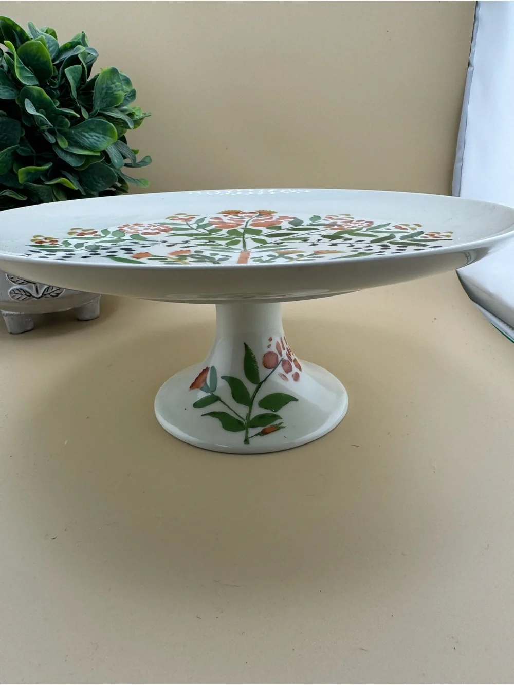 Vintage Made in Japan Porcelain Pedestal Cake Stand Floral Folk Art 10”